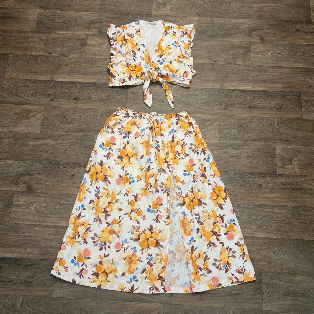 Abercrombie & Fitch Linen Resort Maxi Skirt and Tie Knot Top Set Size XL